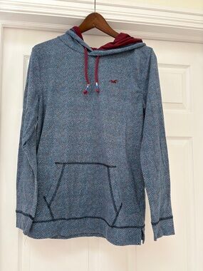 Hollister Blue Herringbone Hoodie with Burgundy Lining